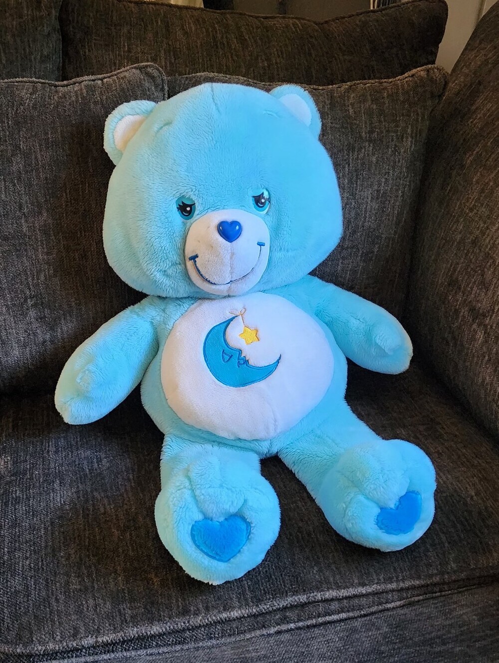 Vintage 2002 Care Bears Bedtime Bear Jumbo 26" Large Plush Blue Moon Star
